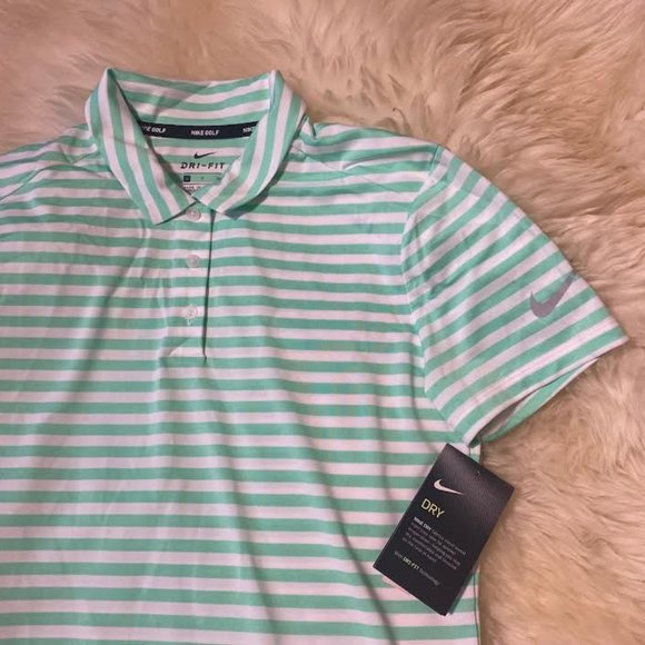 NWT NIKE Golf Dry Polo Shirt Green Striped Short Sleeve Shirt Top 884867-342 - Picture 5 of 5